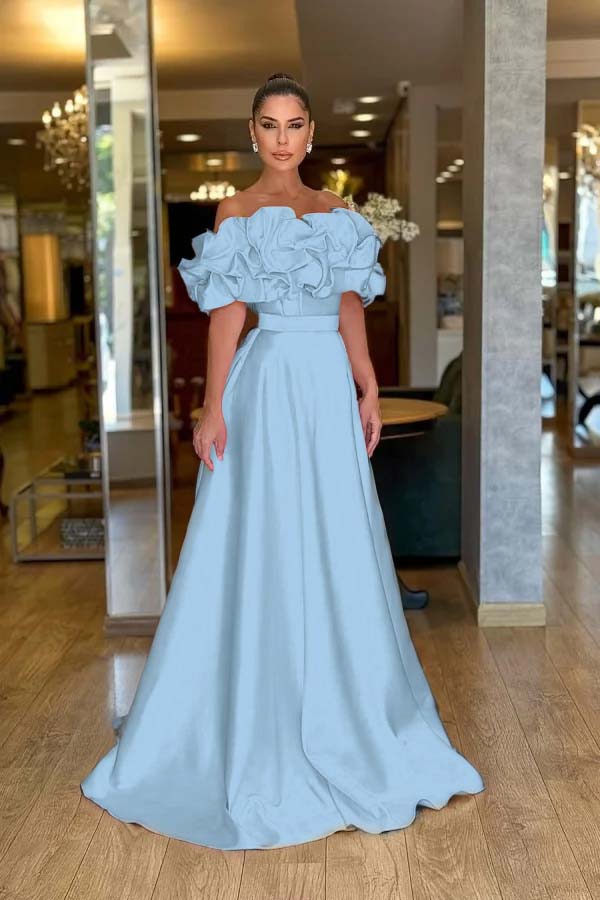Off the Shoulder Sleeveless A Line Long Prom Dress With Pleated ZT0470