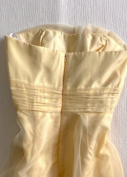 Light Yellow A Line Strapless Layered Organza Mini Homecoming Dress Cocktail Dress SH3823