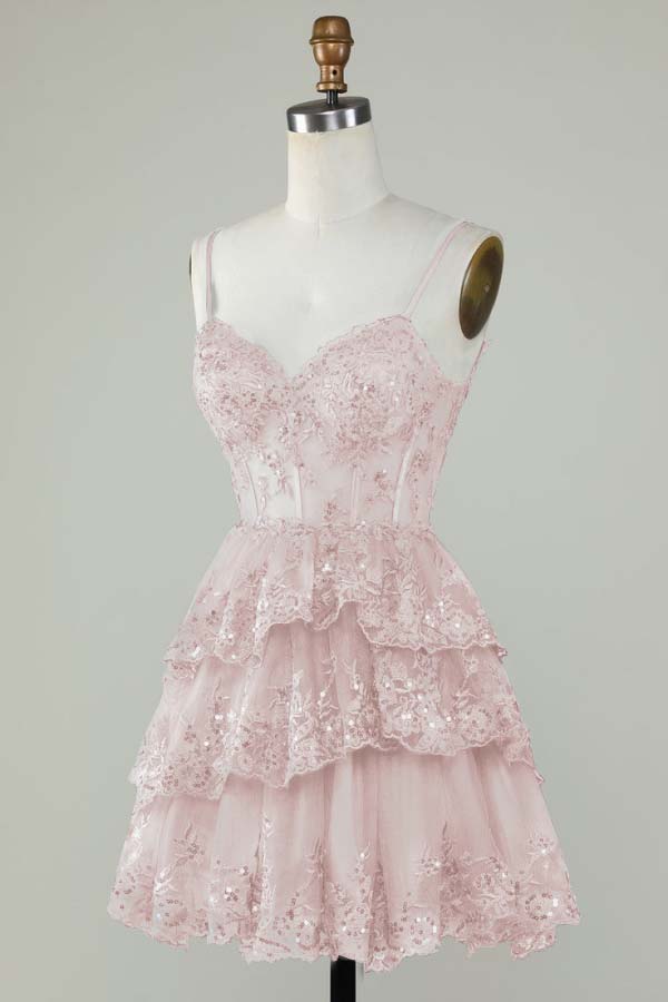 Exquisite Spaghetti Strap Sleeveless Beaded Homecoming Dress With Embroidery HC0013