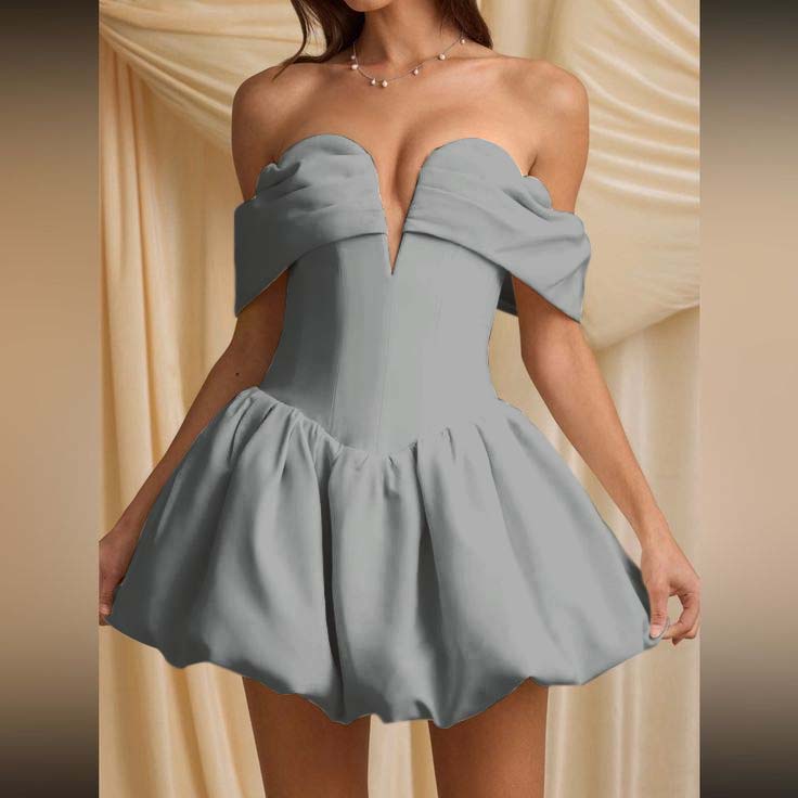 Off the Shoulder Sleeveless Short Homecoming Dress With Pleated HC0165