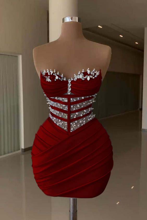 Sweetheart Sleeveless Pleated Short Homecoming Dress With Beading HC0147