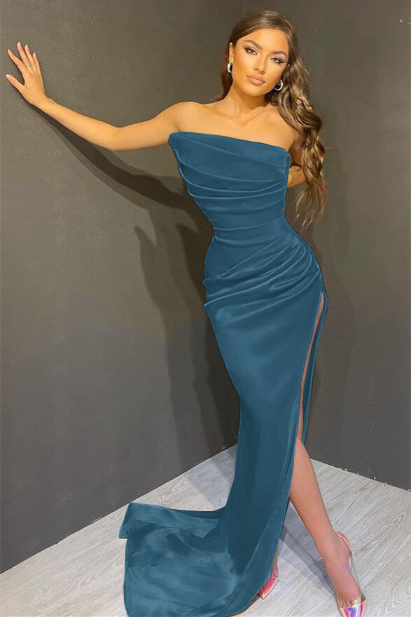 Elegant Yellow Sleeveless Mermaid Split Prom Dress with Strapless On Sale ED0341