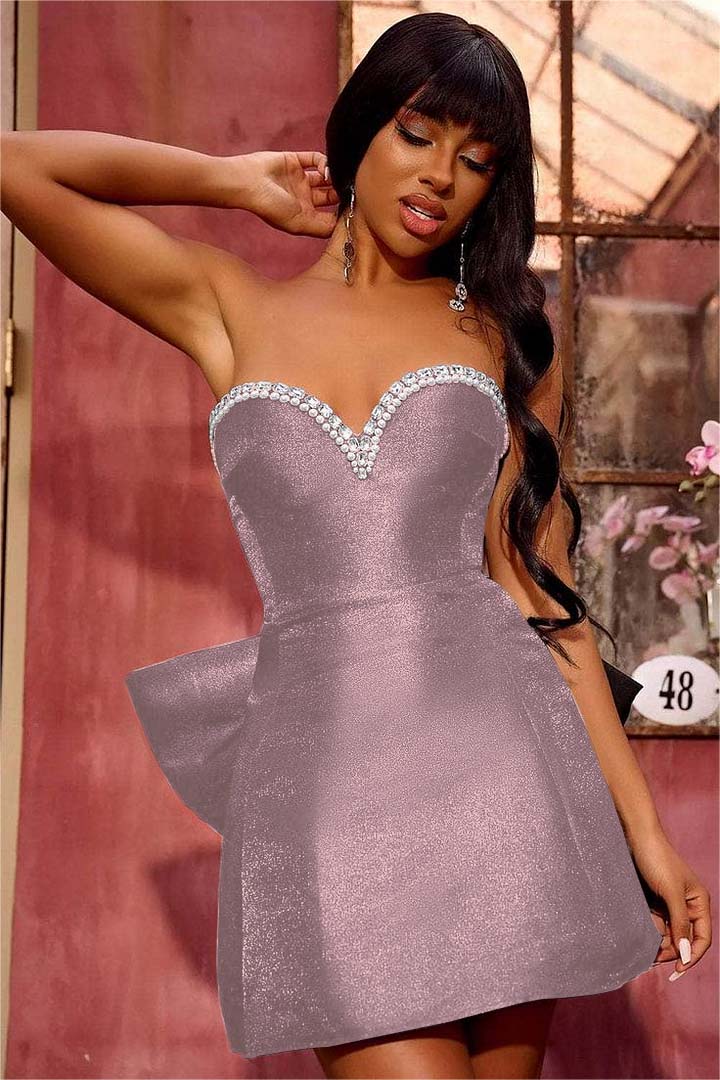 Hellodresses Black Strapless Sweetheart Sleeveless Short Homecoming Dress With Bowknot