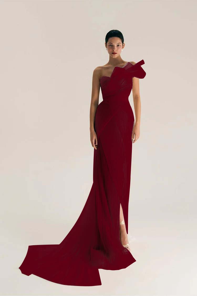 Chic One Shoulder Sleeveless Long Split Prom Dress With Pleated XJ0906