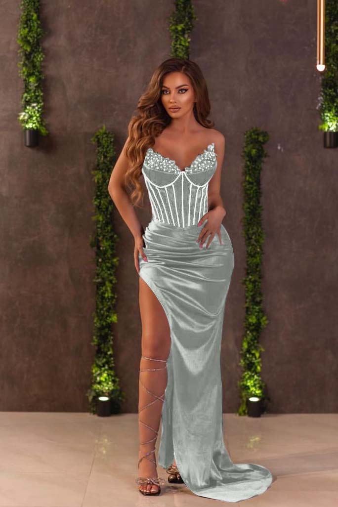 Classic Black Prom Dress V Neck Off The Shoulder Slit Beadings YL0042