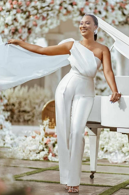 Beautiful White Jumpsuit Evening Dress | Zelldresses