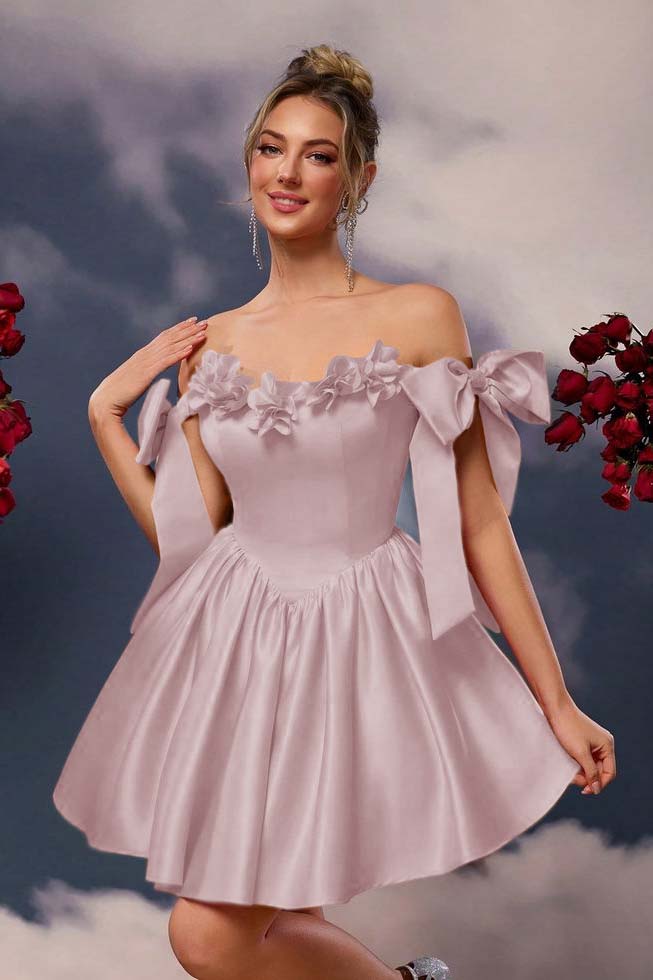 Off the Shoulder Sleeveless Short A Line Homecoming Dress With Pleated HC0171