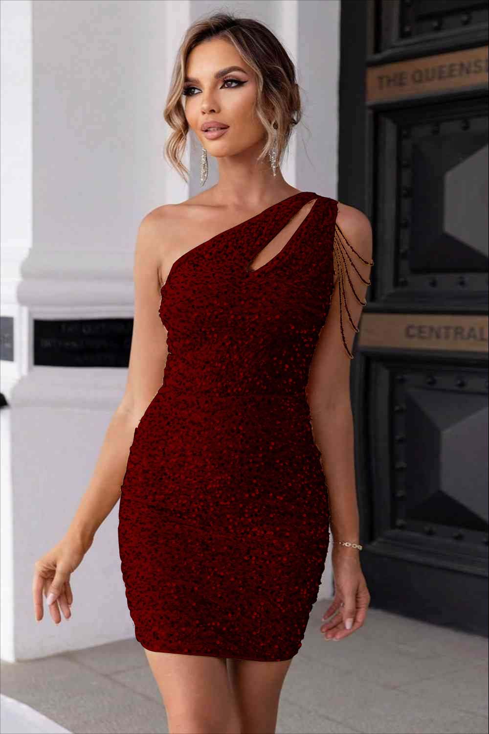 Sexy Champagne Sequins One Shoulder Short Homecoming Dress With Beadings HC0029