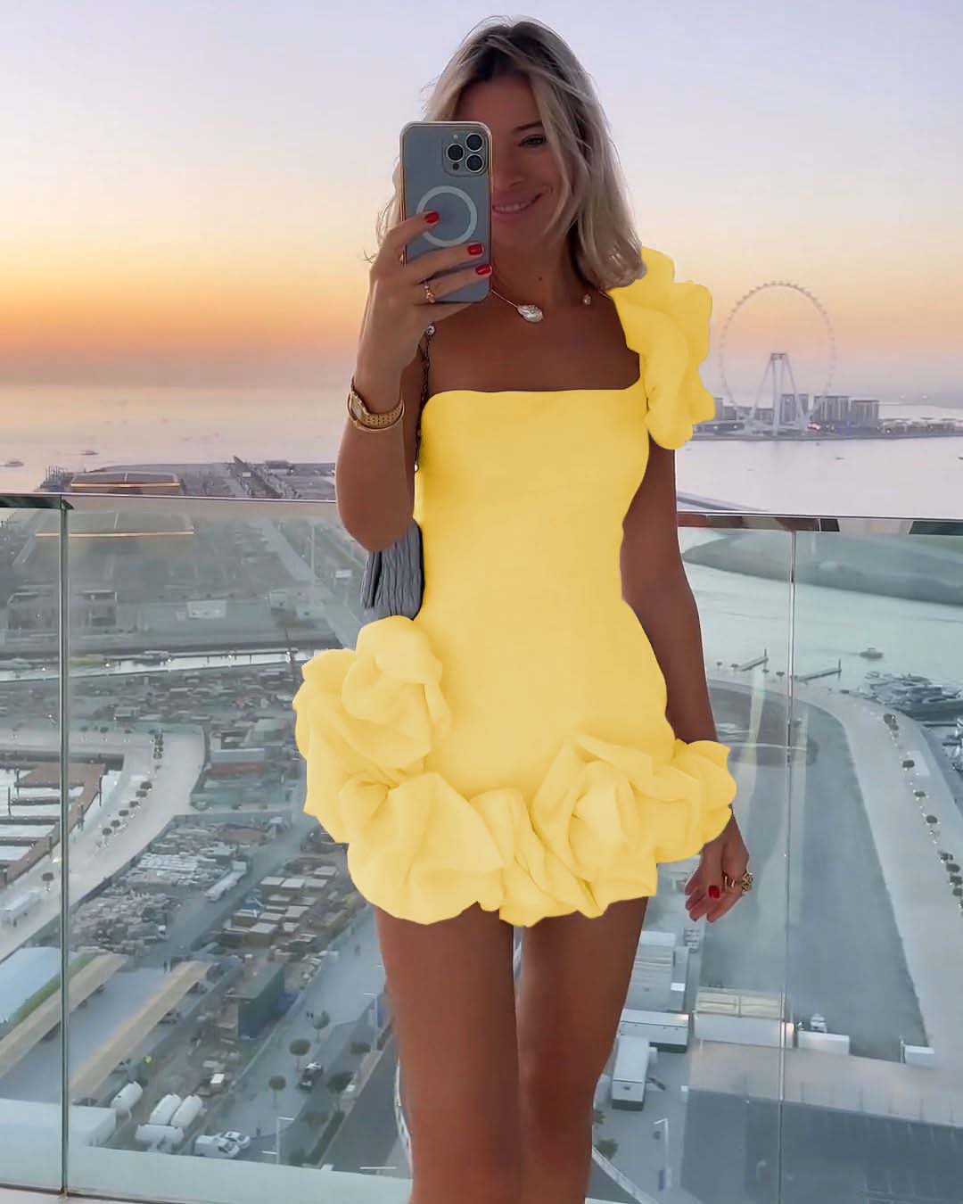 White One shoulder Sleeveless Short Homecoming Dress With Ruffles HC0134