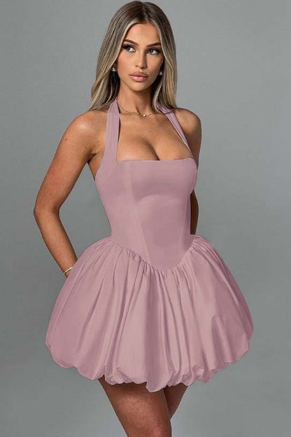 Halter Bateau Sleeveless Short Homecoming Dress With Pleated HC0166