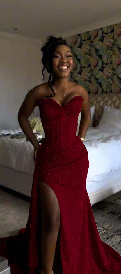 Sweetheart Sleeveless Long Mermaid Prom Dress With Split Sequin BL0003