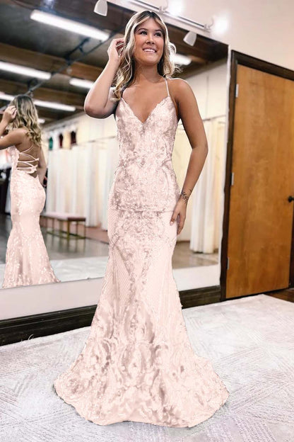 Blue Prom Dress Sequins With Spaghetti Strap Mermaid | Zelldresses