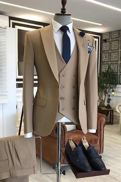 Popular Peaked Lapel Brown Wedding Suits With Three Pieces | Zelldresses