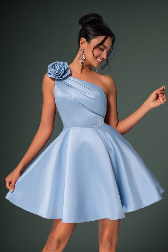 One Shoulder Sleeveless Short A Line Homecoming Dress With Pleated HC0183