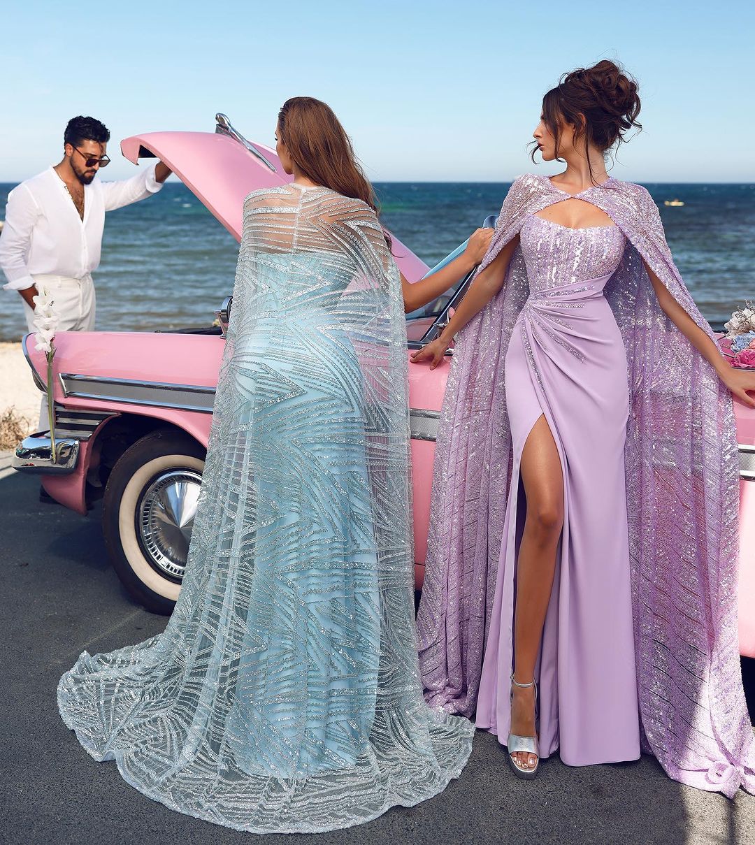 Baby Blue Prom Dress Long Sequins Strapless With High Slit YL0272