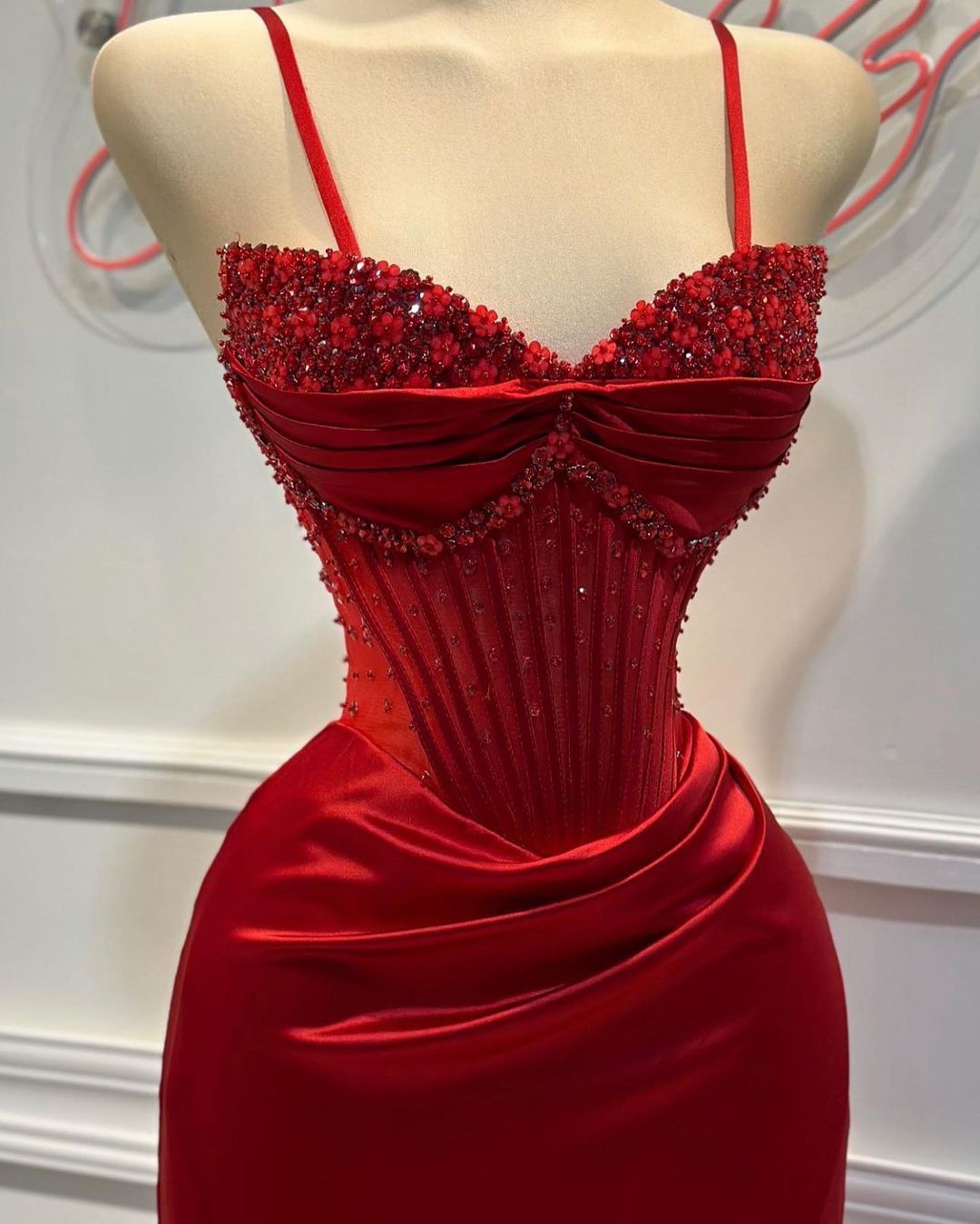Elegant Red Spaghetti Strap Sheath Mermaid Prom Dress LY0018
