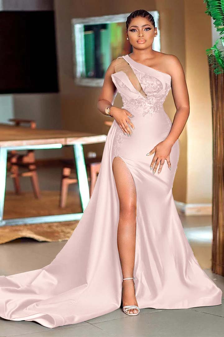 One-Shoulder Mermaid Sequins Green Prom Dress With Split | Zelldresses