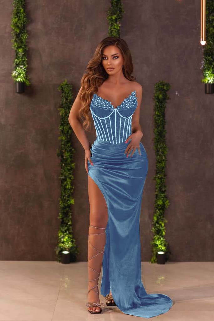 Classic Black Prom Dress V Neck Off The Shoulder Slit Beadings YL0042