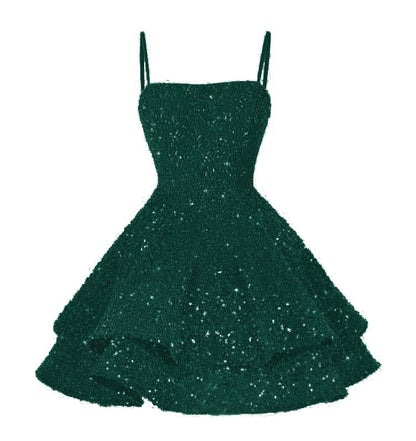 Glamorous Pink Spaghetti Strap Homecoming Dress Backless Sequins Prom Dress YO070