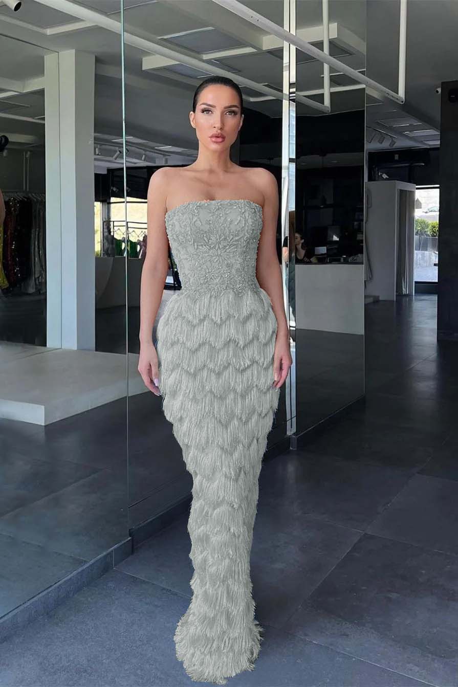 Charming Blue Prom Dress Off-the-Shoulder with Feather Beadings ED0535