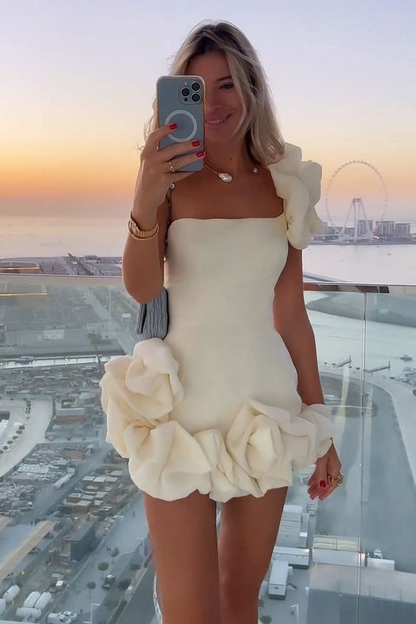 White One shoulder Sleeveless Short Homecoming Dress With Ruffles HC0134