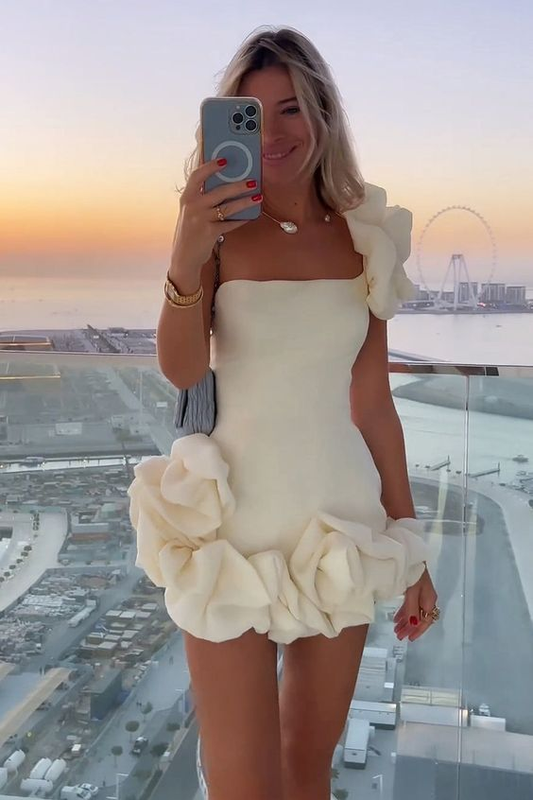 White One shoulder Sleeveless Short Homecoming Dress With Ruffles HC0134
