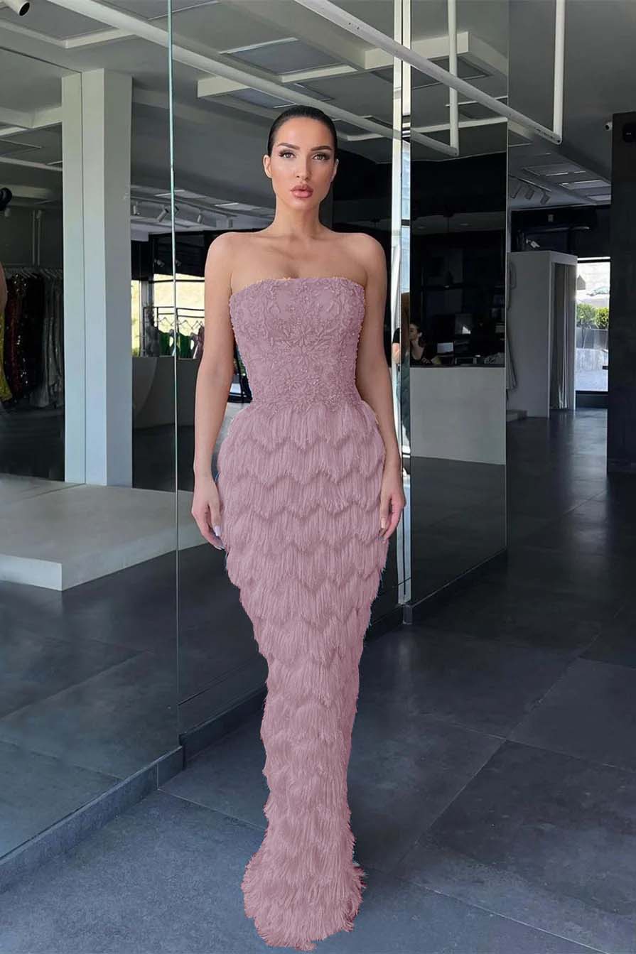 Charming Blue Prom Dress Off-the-Shoulder with Feather Beadings ED0535