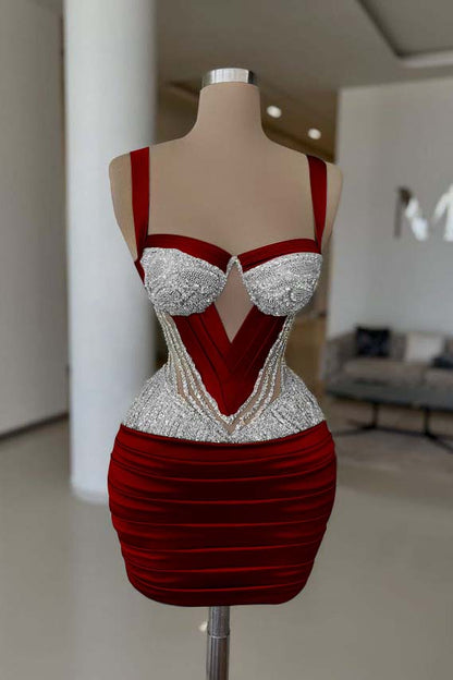 Straps Sleeveless Short Homecoming Dress With Pleated Beading HC0159