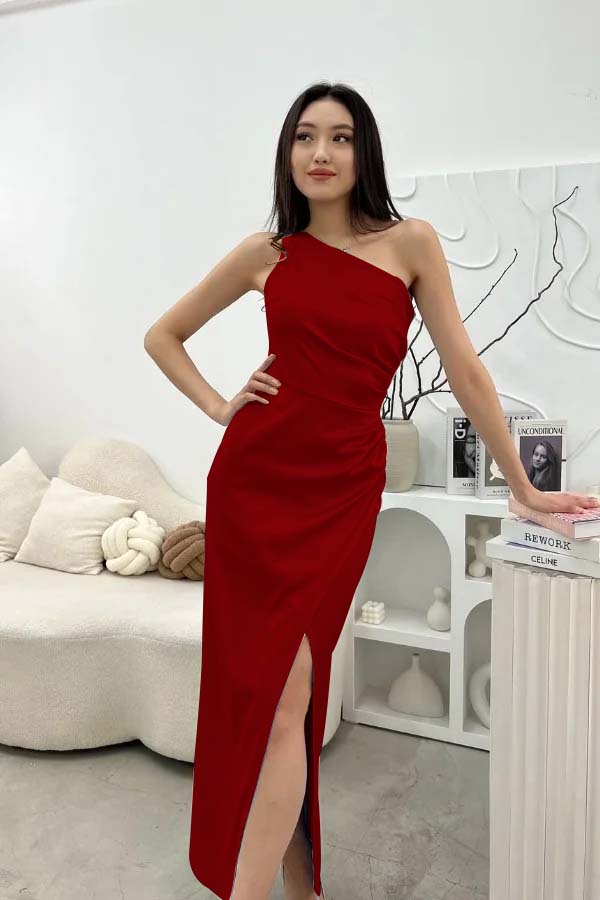 Chic Sleeveless One Shoulder Long Prom Dress With Pleated Split JQ0244