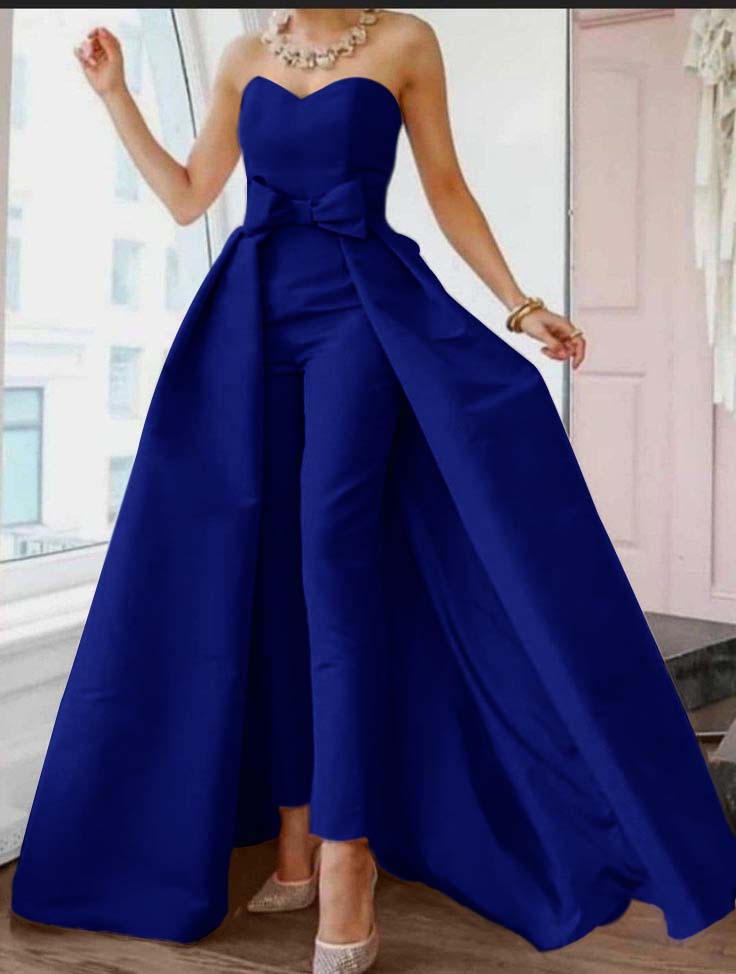 Pink Jumpsuits Evening Dresses Formal Occasion Dresses Beautiful Back Sexy Engagement Sweetheart Sleeveless Detachable Bow | Zelldresses