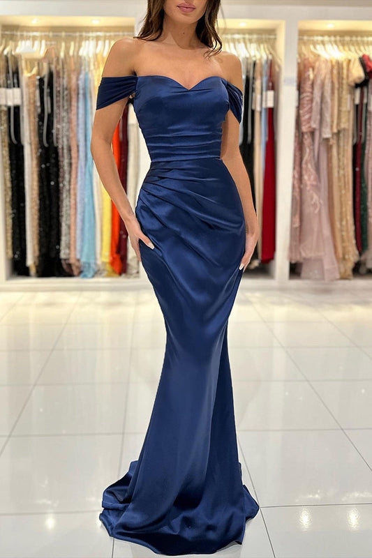 Royal Blue Prom Dress Sweetheart Off-the-Shoulder Pleated Long YL0032