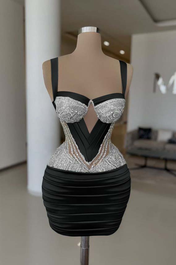 Straps Sleeveless Short Homecoming Dress With Pleated Beading HC0159