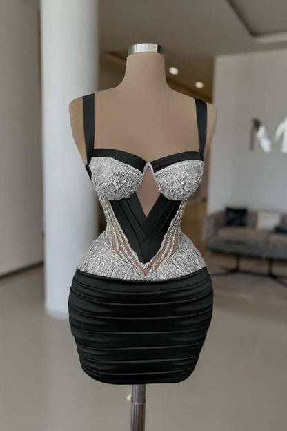 Straps Sleeveless Short Homecoming Dress With Pleated Beading HC0159