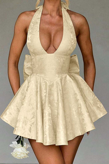 Halter Sleeveless Short Homecoming Dress With Bowknot Embroidery HC0168