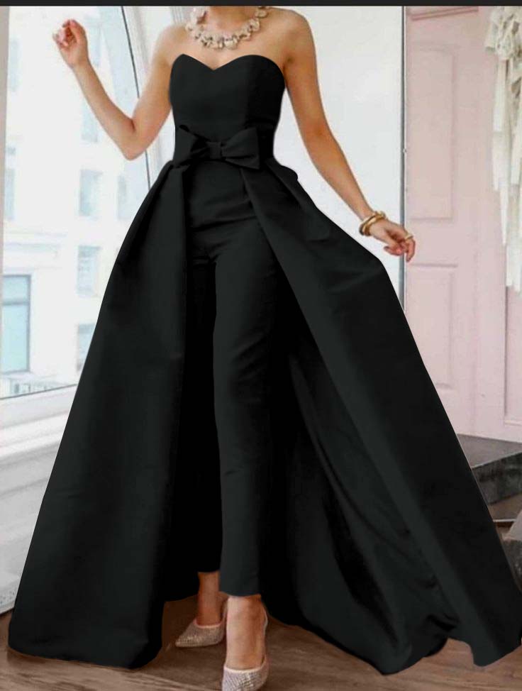 Pink Jumpsuits Evening Dresses Formal Occasion Dresses Beautiful Back Sexy Engagement Sweetheart Sleeveless Detachable Bow | Zelldresses