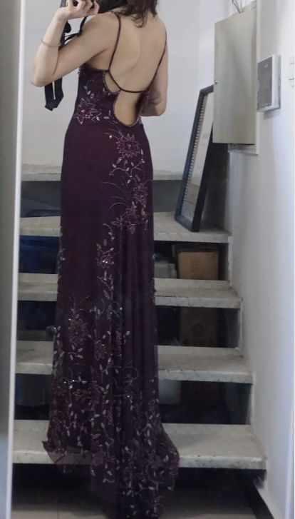 Beaded Purple Spaghetti Straps Long Prom Dress Sexy 21st Birthday Outfit fg8227