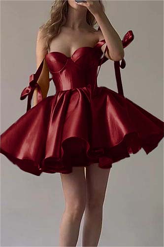 Amazing Fuchsia Satin Sweetheart Short  A-Line Homecoming Dress With Ruffles HC0002