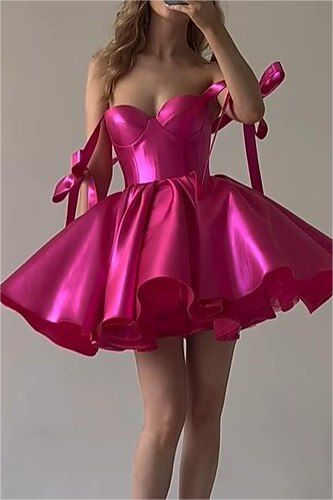 Amazing Fuchsia Satin Sweetheart Short  A-Line Homecoming Dress With Ruffles HC0002