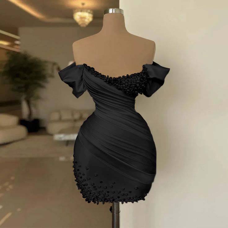 Off the Shoulder Sleeveless Short Homecoming Dress With Beading HC0154