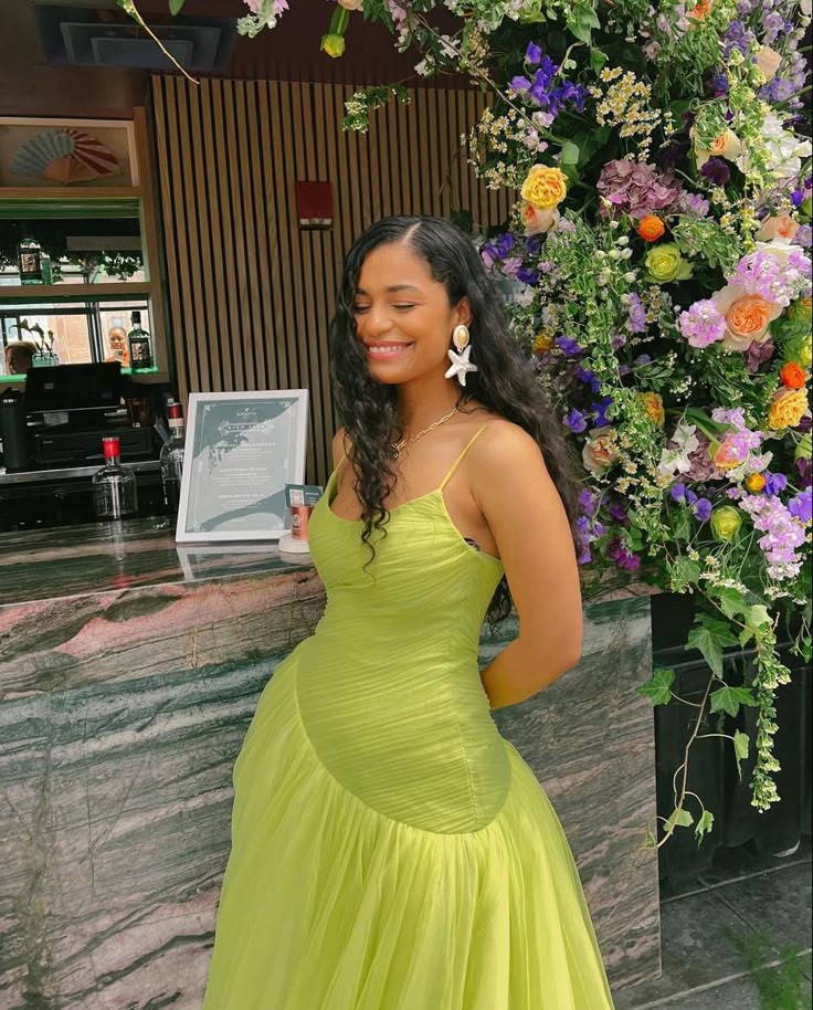 Cute A Line Spaghetti Strap Green Pleated Tulle Party Dress Evening Dress SH2878