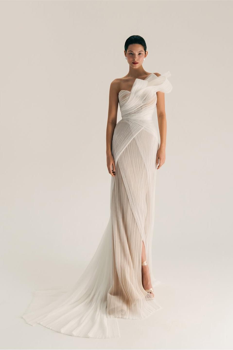 Chic One Shoulder Sleeveless Long Split Prom Dress With Pleated XJ0906