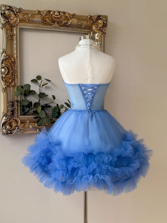 Charming Blue Sweetheart Homecoming Dress Mini with Applique CY0198