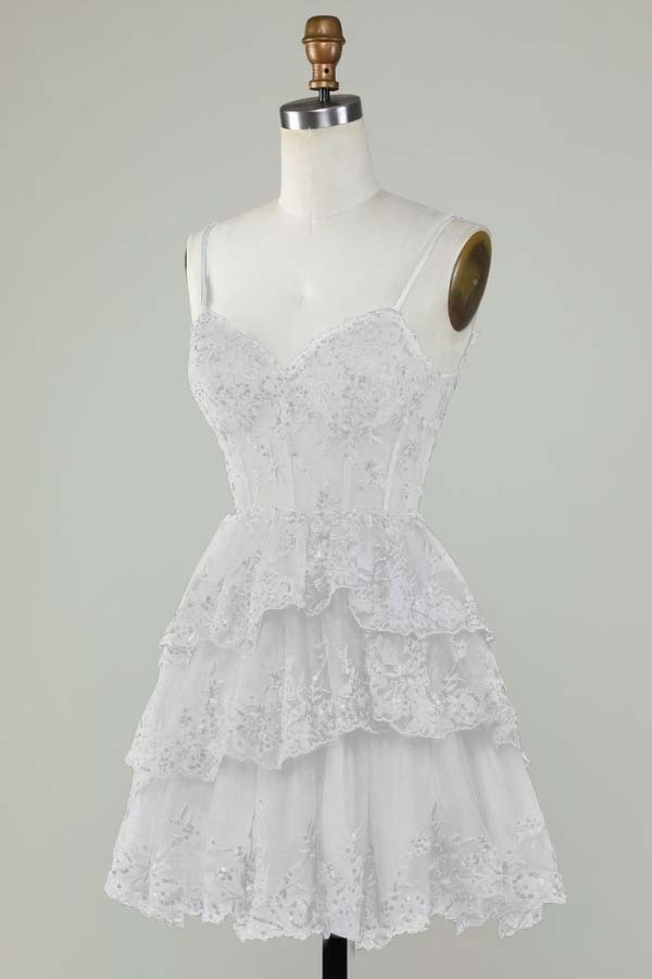 Exquisite Spaghetti Strap Sleeveless Beaded Homecoming Dress With Embroidery HC0013