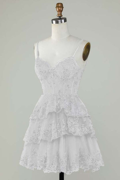 Exquisite Spaghetti Strap Sleeveless Beaded Homecoming Dress With Embroidery HC0013