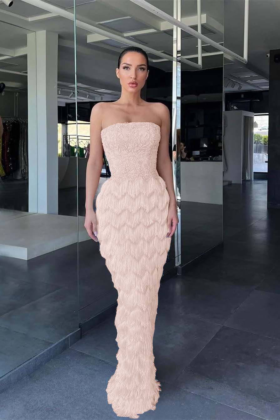 Charming Blue Prom Dress Off-the-Shoulder with Feather Beadings ED0535