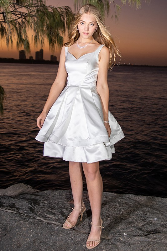 Hellodresses White Straps V Neck Sleeveless Short A Line Homecoming Dress With Pleated