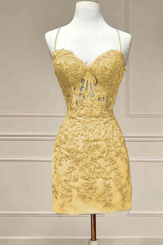 Hellodresses Royal Blue Spaghetti Strap Sleeveless Short Homecoming Dress With Embroidery