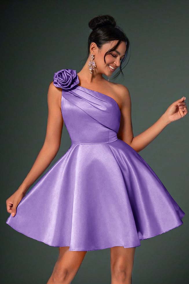 One Shoulder Sleeveless Short A Line Homecoming Dress With Pleated HC0183