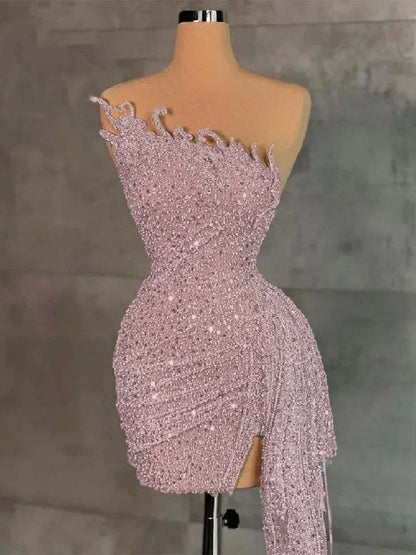 Sleeveless Beading Pleated Short Homecoming Dress With Ruffles HC0135