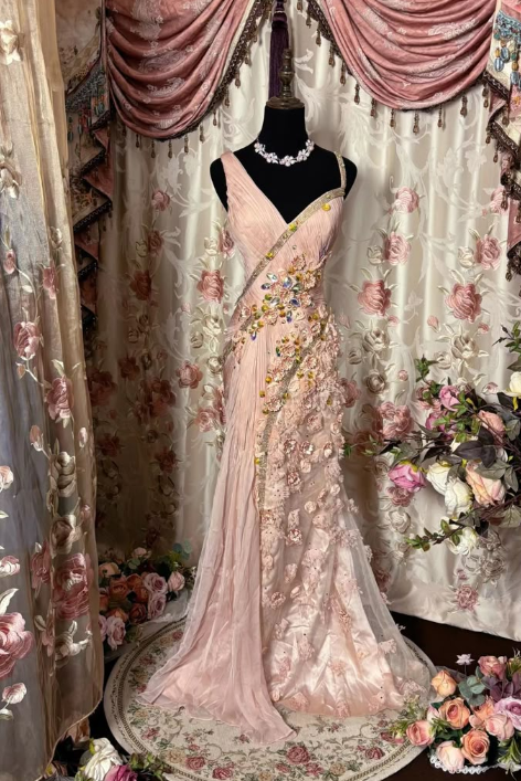 Charming Pink Prom Dress With Flowers Sweet Birthday Dress fg8259